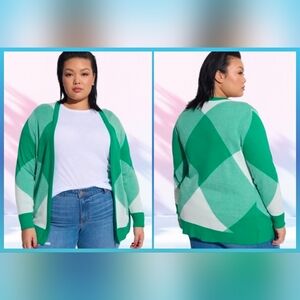 Torrid Green & Mint Argyle Diamond-Pattern Open Cardigan